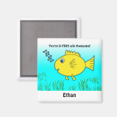 O-Fisch Phantastisch mit Name Cartoon Goldfish Magnet (Vorderseite/Rückseite)
