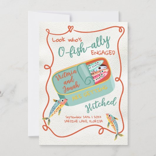 O-Fisch-Verlobt Funky Sardine Save the Date Einladung (Vorderseite)