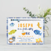 O Fischen Allein ein Fischen 1. Geburtstag Einladung (Stehend Vorderseite)