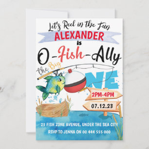 O-Fish-Ally Big One Fishing 1st Birthday Boy Einladung
