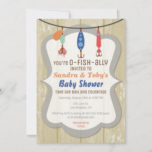 O-FISH-ALLY Fishing Baby Shower Invitation - Tan Einladung (Vorderseite)