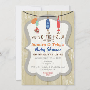 O-FISH-ALLY Fishing Baby Shower Invitation - Tan Einladung