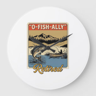 O-Fish-Ally Im Ruhestand Vintage Angler-Shirt Desi Große Wanduhr