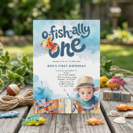 O-fish-ally One Boy Fisherman 1st Birthday Einladung