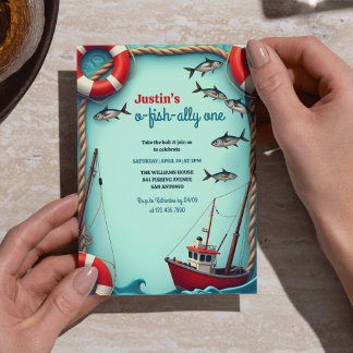 O-Fish-ally One Boys 1. Geburtstag Party Einladung