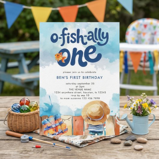O-fish-ally One Fisherman Boy 1st Birthday Einladung