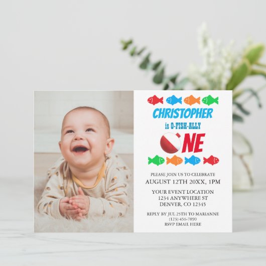 O-Fish-Ally One Fishing 1. Geburtstag Einladung (Stehend Vorderseite)