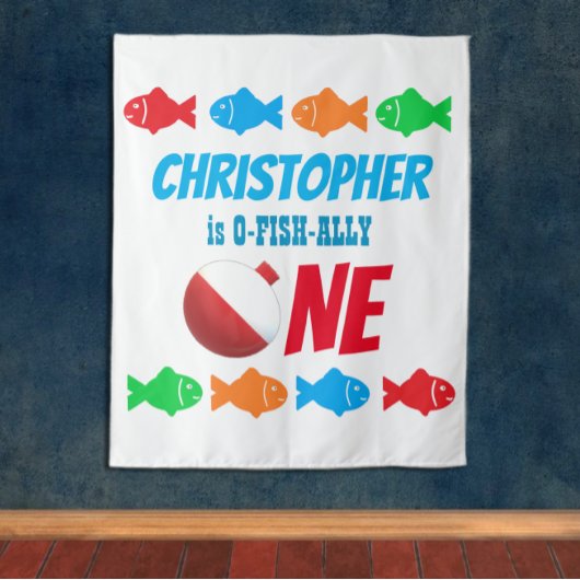 O-Fish-Ally One Fishing 1. Geburtstag Wandteppich
