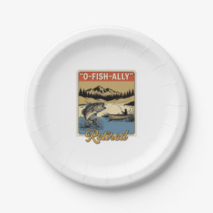 O-Fish-ally Ruhestand Vintage Angler-Shirt Design_ Pappteller