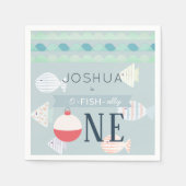 O-fish One Fishing Boy Blue Birthday Napkins Serviette (Vorderseite)