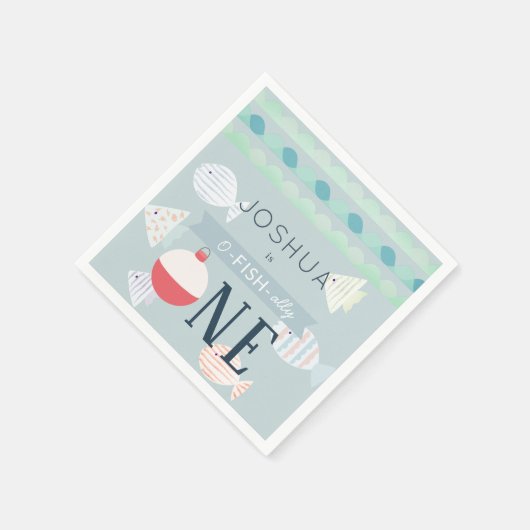 O-fish One Fishing Boy Blue Birthday Napkins Serviette (Ecke)