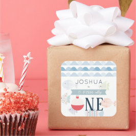 O-fish-One Fishing Boy White 1. Geburtstag Quadratischer Aufkleber