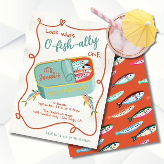 O-fish-One Funky Sardine Birthday Party Einladung