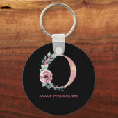 O Floral Monogram Name Letters Pink Agate Schlüsse Schlüsselanhänger (Vorderseite)