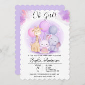 O Girl Elephant Giraffe Rabbit Balloon Babydusche Einladung (Vorne/Hinten)