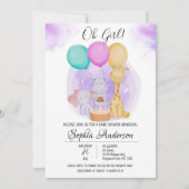 O Girl Elephant Hippo Giraffe Balloons Babydusche Einladung (Vorderseite)