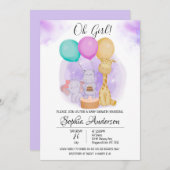 O Girl Elephant Hippo Giraffe Balloons Babydusche Einladung (Vorne/Hinten)