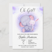 O Girl Rabbit und Elephant Baby Shower Einladung (Vorderseite)