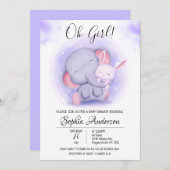 O Girl Rabbit und Elephant Baby Shower Einladung (Vorne/Hinten)