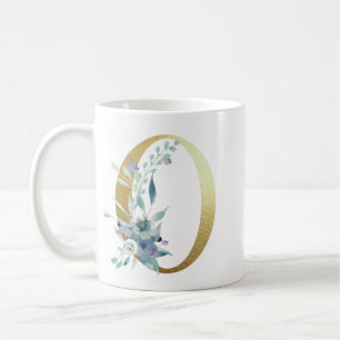 O, goldfarbener Erstling mit blauem Blumenblättern Kaffeetasse