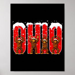 O-h-i-o Lustiger Bigfoot Ohio Vintage Weihnachten Poster