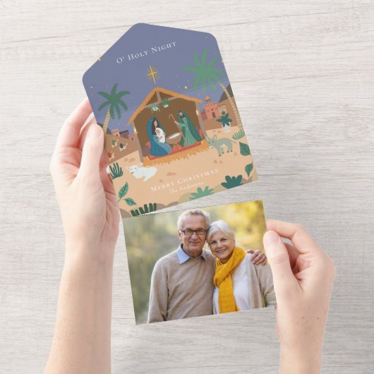 O' Heilige Nacht Krippe Weihnachten Tri-Fold Ho All In One Einladung (Abreißen)