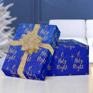 O Heilige Nacht Weihnachten Blau und Gold Geschenkpapier