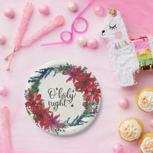 O Heilige Nacht, Weihnachts Carol Red Poinsettia Pappteller (Party)