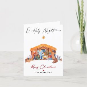O Heilige Nacht Weihnachtskrippe Szene Familie Fot Feiertagskarte