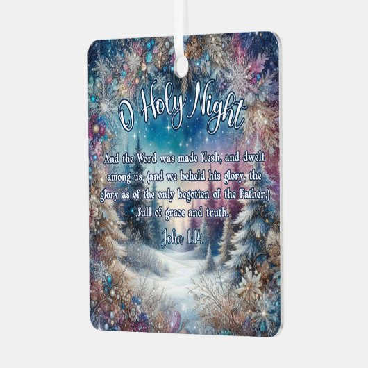 O Heilige Nacht Winterwald Johannes 1:14 Weihnacht Ornament Aus Metall (Vorderseite links)