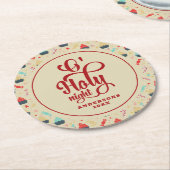 O Holly Nights Typografie & Weihnachtsmuster Runder Pappuntersetzer (Angewinkelt)