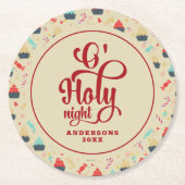 O Holly Nights Typografie & Weihnachtsmuster Runder Pappuntersetzer (Vorderseite)