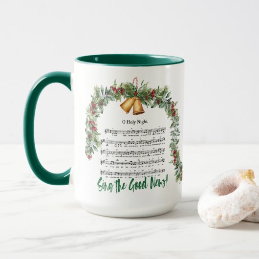 O HOLY NIGHT Weihnachtslieder & Schrift Green 15oz Tasse (Mit Donut)
