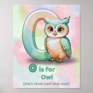 O is for Owl – Nursery Alphabet Art Print Poster