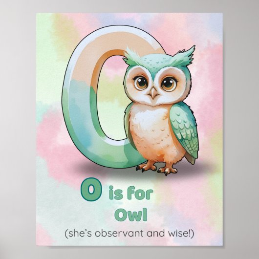 O is for Owl – Nursery Alphabet Art Print Poster (Vorne)