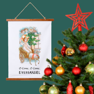 O komm, komm, Emmanuel Advent Wandteppich Mit Holzrahmen