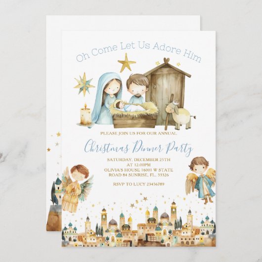 O Komm Lass uns Adore Ihm Christlichen Krippenurla Einladung (Vorne/Hinten)