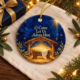O kommt, lasst uns ihn anbeten Weihnachts-Krippe Keramik Ornament