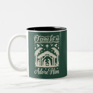 O kommt lasst uns ihn anbeten Weihnachtskrippe Chr Zweifarbige Tasse