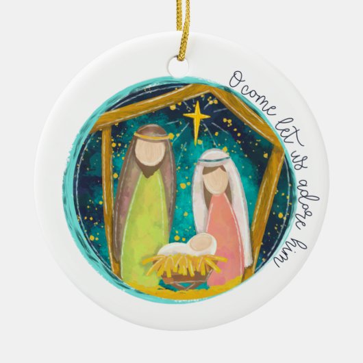 O Lass uns Adore Ihm Keramik Ornament (Vorne)