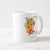 O Letter Gold Monogram Yellow Red Lila Floral Jumbo-Tasse (Vorderseite Rechts)