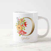 O Letter Gold Monogram Yellow Red Lila Floral Jumbo-Tasse (Rechts)
