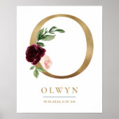 O Letter Monogram Name Marsala Floral Kinderzimmer Poster (Vorne)