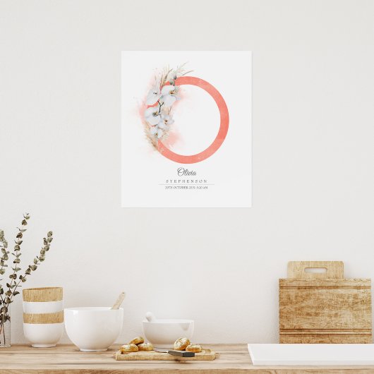 O Letter Monogram White Orchias and Pampas Grass Poster (Küche)