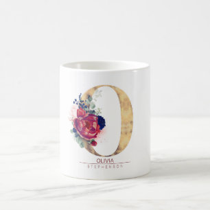 O Monogram Floral Burgund Red and Navy Blue Kaffeetasse