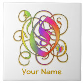 O Monogram, Ihr Name "Gothic Rainbow" Keramik Tile Fliese (Vorderseite)