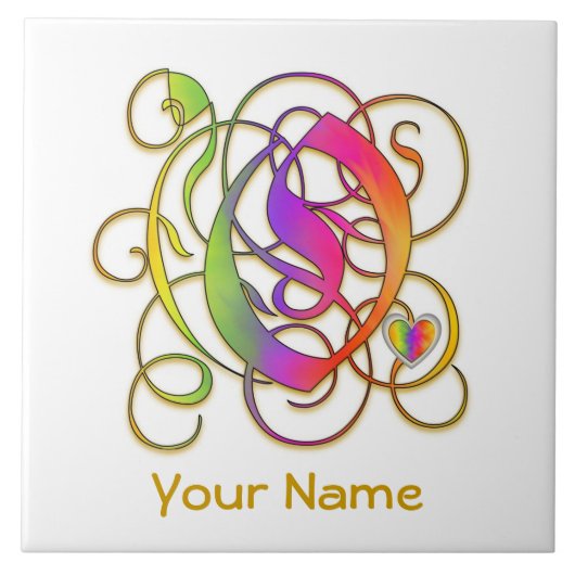 O Monogram, Ihr Name "Gothic Rainbow" Keramik Tile Fliese (Vorderseite)