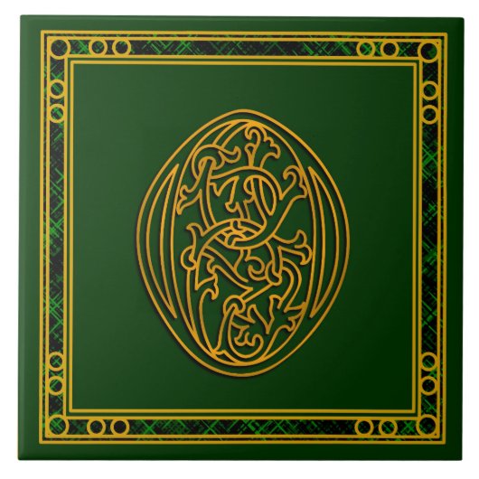 O Monogram "Irish Gold on Green" Keramik Tiles Fliese (Vorderseite)