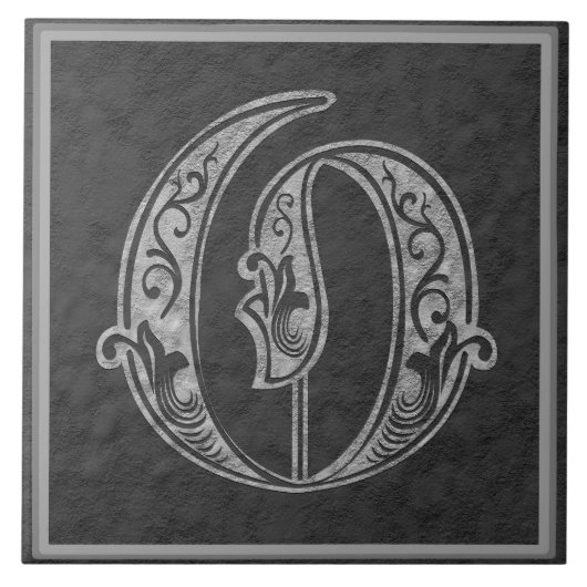 O Monogram "Royal Gray Stone" Keramik Tile Fliese (Vorderseite)
