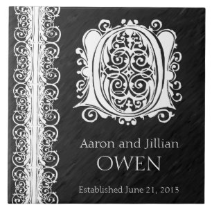 O Monogram "White Lace on Black" Hochzeitszange Fliese